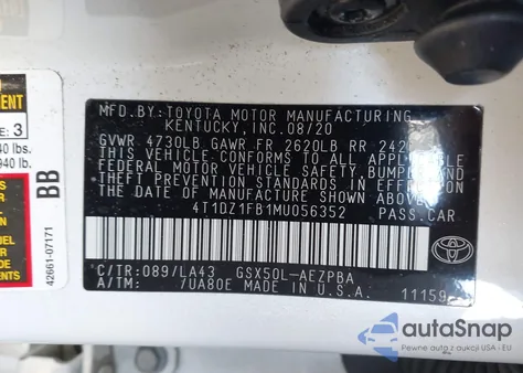 2021 Toyota Avalon Limited from USA, damaged, VIN 4T1DZ1FB1MU056352